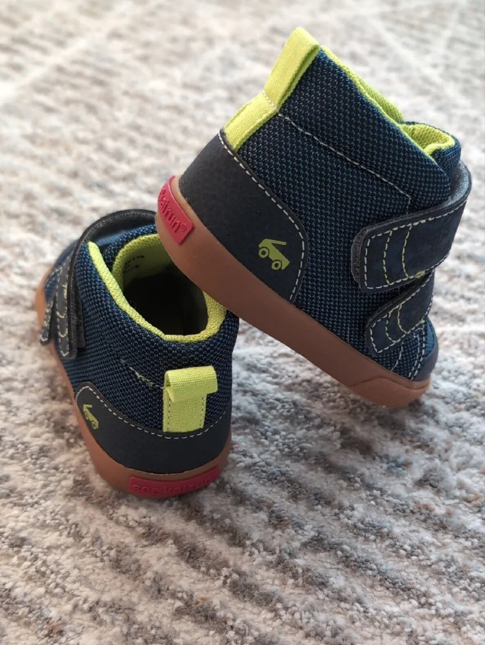 Toddler Boys See Kai Run Size 6 - Navy/Lime High-Top Sneakers with Velcro Straps